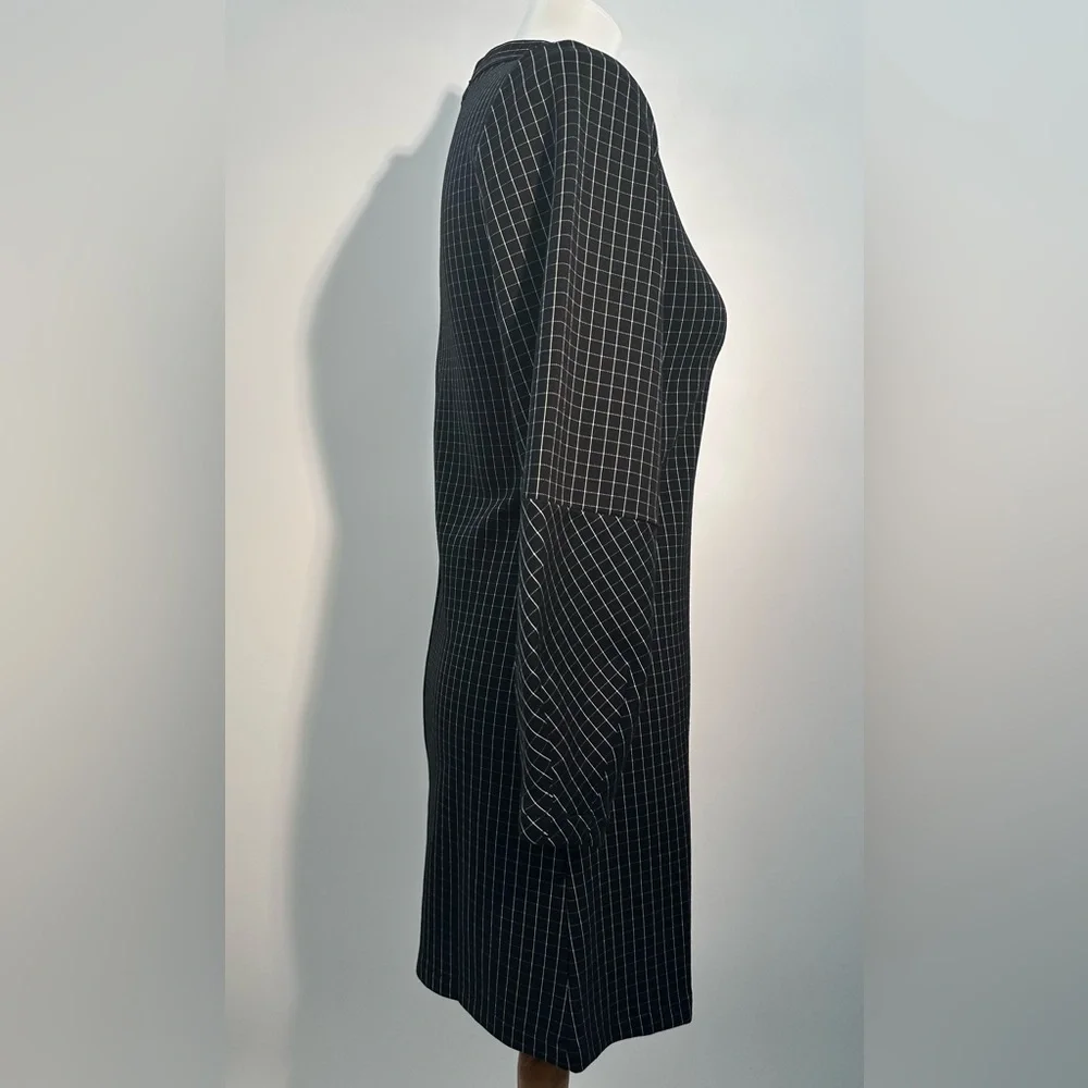 Halogen XXS Black Grid Print Shift Dress Mock Neck Long Sleeve Workwear - Picture 5 of 8